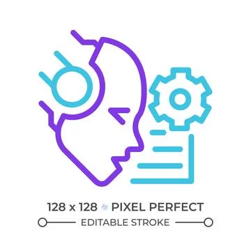 AI reads and summarize two color line icon Illustrazione stock
