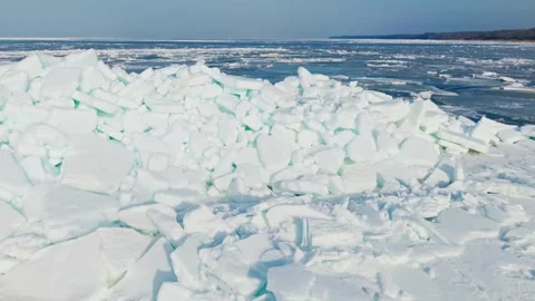 AI Ready Coastal Ice Mapping, Baltic Sea Ice Field, Latvia Winter Stock Footage 341845571