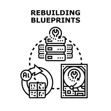 Ai rebuilding data blueprints server system process 库存插图