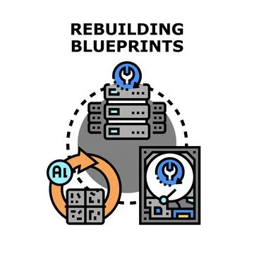 Ai rebuilding data blueprints server system process 스톡 일러스트
