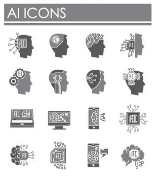AI related icon set on background for graphic and web design. Simple Stock Illustration