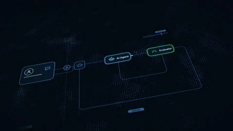 AI Response Evaluation with Blue Matrix Design for KPI Quality Gate Retry Proces Stock Footage 339543868