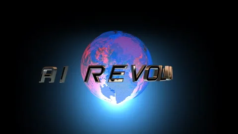 AI Revolution Global Tech Globe With Futuristic Silver Title And Neon Light.. Stock Footage 328123458