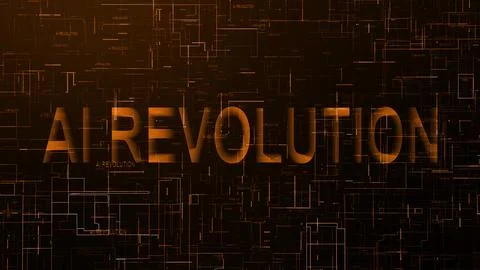 AI revolution text technology data line orange color 스톡 일러스트