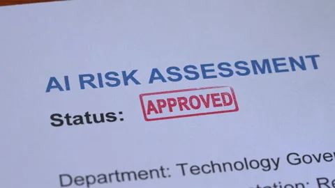 AI Risk Assessment Approved Stamp Coming Down on Form Stock Footage 342025111