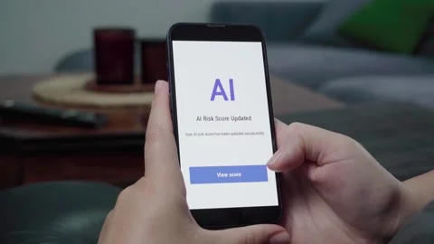 AI Risk Score Updated Notification on Mobile Risk Analysis App Stock Footage 343973888