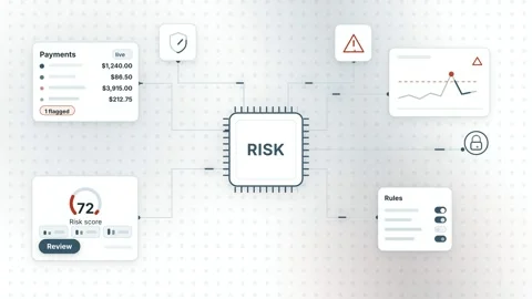 AI Risk Signals Workflow Payments Dashboard Risk Score Display Financial Data Stock Footage 345094484