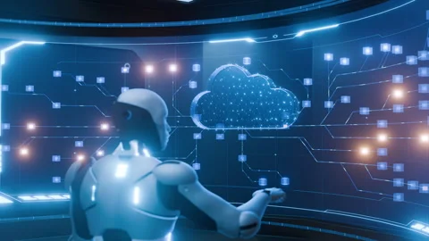 AI Robot Analyzing Cloud Data Network Interface Stock Footage 291541355