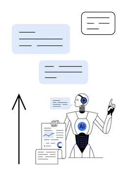AI Robot Analyzing Data Charts and Communicating Information Through Speech.. Stock Illustration