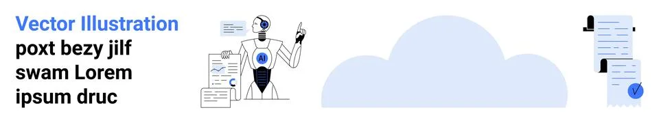 AI Robot Analyzing Data with Cloud Computing Elements for Tech Solutions 스톡 일러스트