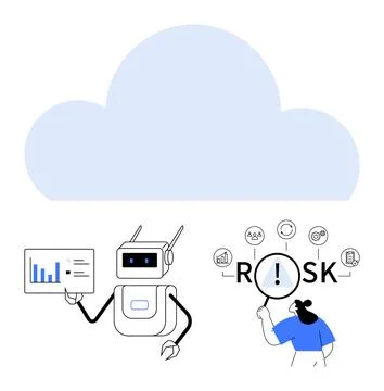AI Robot and Analyst Examine Risk Assessment Data with Cloud Computing Symbol イラスト素材
