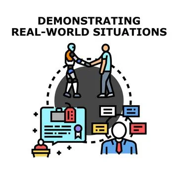 Ai robot and human collaborating for business development Stock Illustration