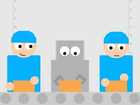 AI, robot and human working toghether in the factory Stock Illustration