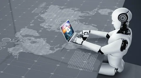 AI robot with artificial intelligence using modish computer software Stock Photos