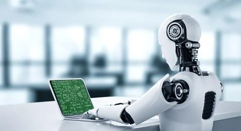 AI robot with artificial intelligence using modish computer software Stock Photos