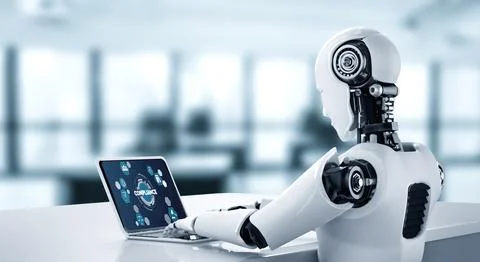 AI robot with artificial intelligence using modish computer software Stock Photos
