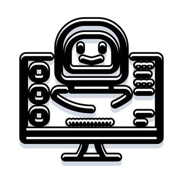 Ai robot assistant operating computer screen interface イラスト素材