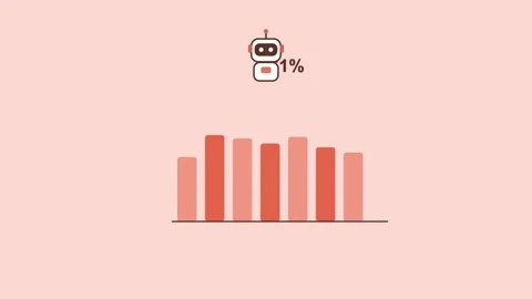 AI robot beside a big bar chart rising to full growth with upward percentage Stock Footage 342603346