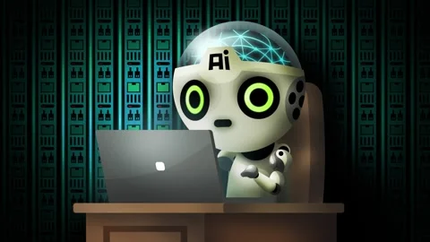 Ai robot bot chatting and typing on a computer Stock Footage 327575767