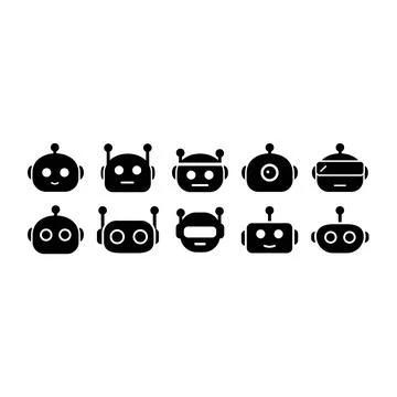 Ai robot bot face vector illustration collection cute minimal solid black c.. 스톡 일러스트