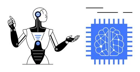 AI Robot with Brain-Inspired Microchip Stock Illustration