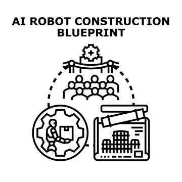 Ai robot building project blueprint development concept Stock Illustration