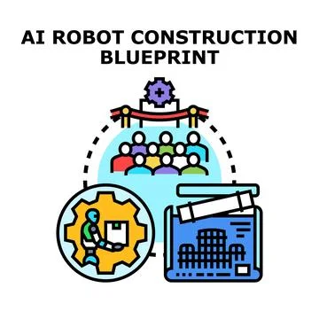 Ai robot building project blueprint development concept イラスト素材