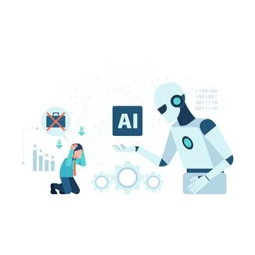 AI Robot Causing Job Loss and Stress for Workers Stock Illustration