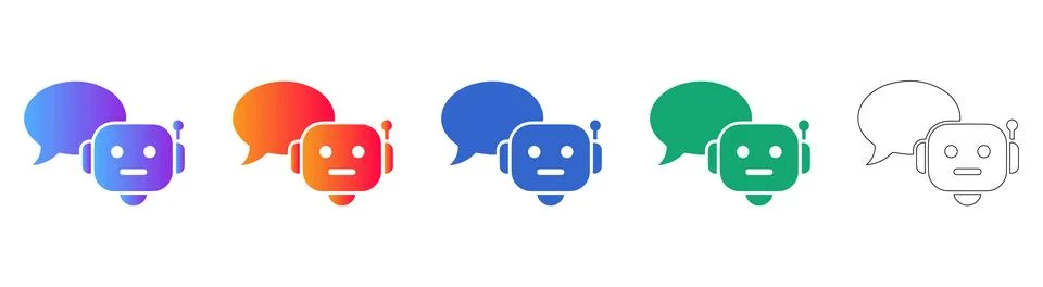 AI Robot Chat Bubble Icons in Gradient and Outline 스톡 일러스트