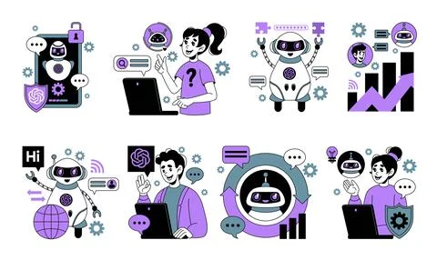 AI robot. Chat GPT. Assistant bot software. Artificial intelligence technology Stock Illustration