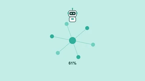 AI robot connected to data network nodes expanding outward, teal Stock Footage 342603154