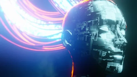 AI robot connected to grid. Concept of future human, artificial intelligence Stock Footage 245362271