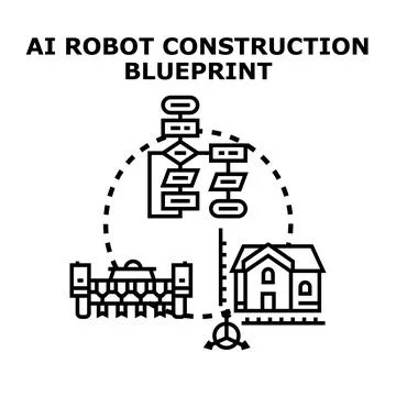 Ai robot construction blueprint developing automated building process イラスト素材
