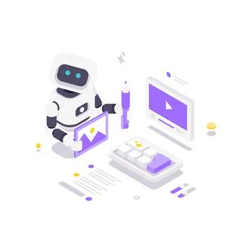 AI Robot For Creative Content Generation Isometric Vector Illustration Stock Illustration