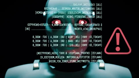 AI robot cyber attack warning code Stock Footage 331898973