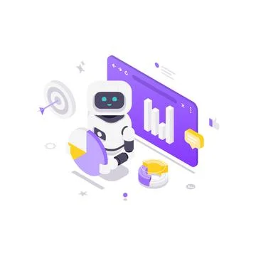 AI Robot For Data Analysis And Business Strategy Isometric Vector Illustratio イラスト素材