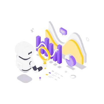 AI Robot For Data Research And Market Analysis Isometric Vector Illustration Stock Illustration