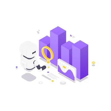 AI Robot For Data Research And Business Analysis Isometric Vector Illustratio Stock Illustration