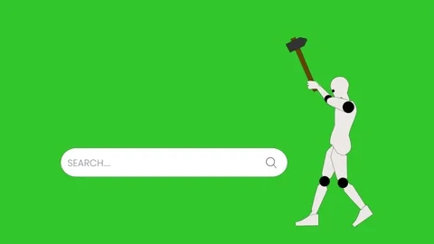 AI Robot Destroying Search Bar Green Screen Animation 4K Video 库存影片 334858179