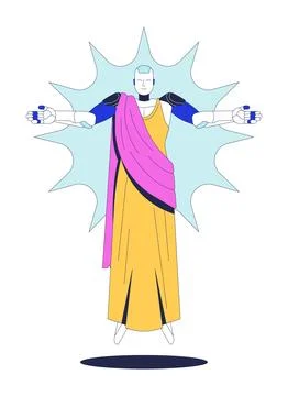 AI robot dressed as deity figure 2D cartoon character イラスト素材