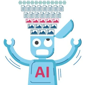 AI robot is educated and getting data. Stock Illustration