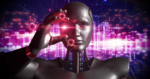 AI Robot Equipped With Deep Learning Algorithms Analyzing Smart City. Video stock 260782769