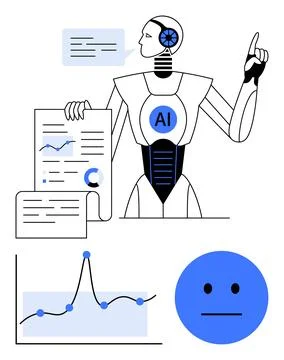 AI Robot Explaining Data Analysis with Graphs and Charts for Enhanced Decis.. Stock Illustration