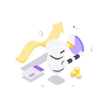 AI Robot For Financial Analysis And Investment Isometric Vector Illustration Stock Illustration