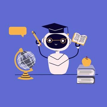 Ai robot flat illustration. Artificial intelligence in education Stock Illustration