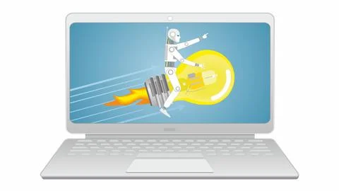 AI robot flying on the screen. Vector illustration. Stock Illustration