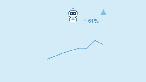 AI robot with a full-screen ascending line graph and upward growth arrow Stock Footage 342603185
