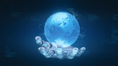 AI Robot Hand Holding Global Network Earth Stock Footage 324716309