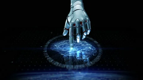 Ai Robot Hand Visualization of Computer Technology Machine Digitalization Brain Video stock 141592608