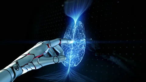 Ai Robot Hand Visualization of Computer Technology Machine Digitalization Brain Video stock 141592732